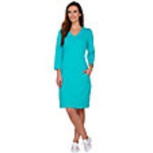 NWOT - Denim & Co. Active French Terry 3/4 Sleeve Dress w/ Pockets /Bright Aqua